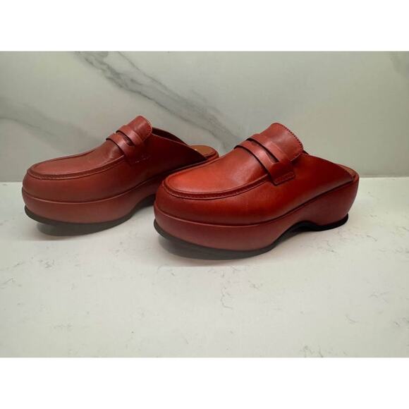 Free People Size 37 Winston Rust Platform Leather Mule Loafer Clog - Picture 6 of 9